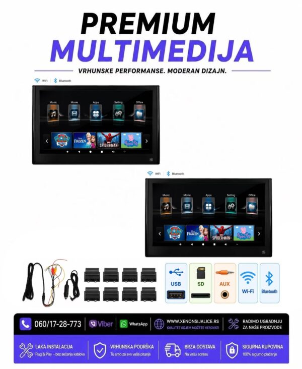 MONITORI ZA DECU U NASLONU ZA GLAVU 12 INCA ANDROID MULTIMEDIJA ZA DECU