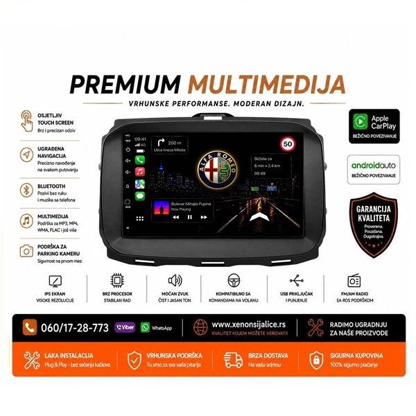 ALFA ROMEO GIULIETTA NOVI TIP MULTIMEDIJA ANDROID,CAR PLAY NAVIGACIJA TOUCH SCREEN 9 INCA