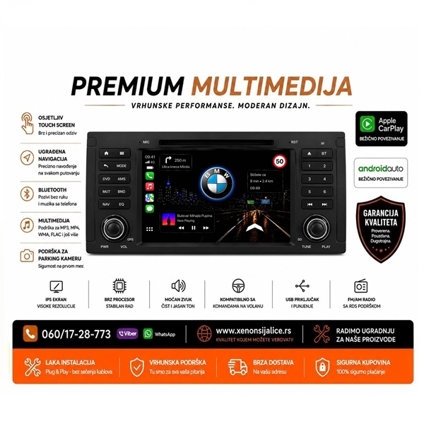 BMW 5 E39 7 E38 X5 E53 ANDROID,CAR PLAY MULTIMEDIJA NAVIGACIJA TOUCH SCREEN 7 INCA