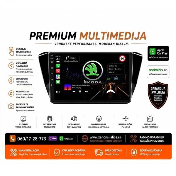 SKODA SUPERB NOVI TIP MULTIMEDIJA ANDROID,CAR PLAY NAVIGACIJA TOUCH SCREEN 10 INCA