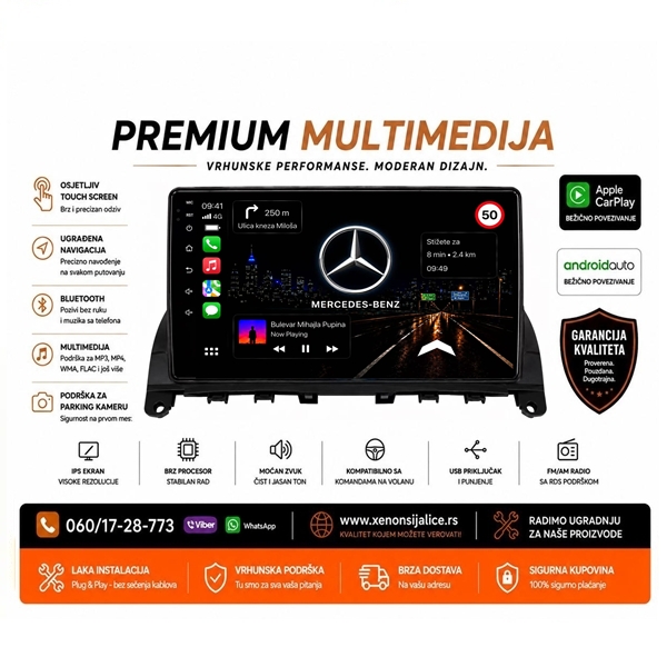 MERCEDES C KLASA W204 MULTIMEDIJA ANDROID,CAR PLAY NAVIGACIJA TOUCH SCREEN 10 INCA