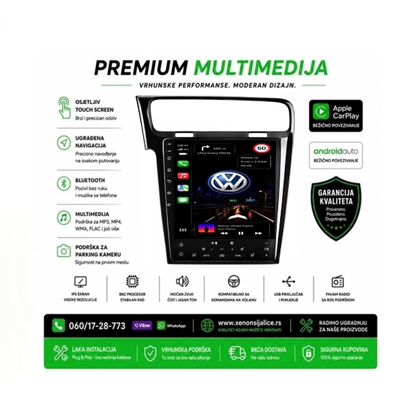 VW GOLF 7 MULTIMEDIJA NAVIGACIJA TOUCH SCREEN 10 INCA TESLA STYLE ANDROID,CAR PLAY