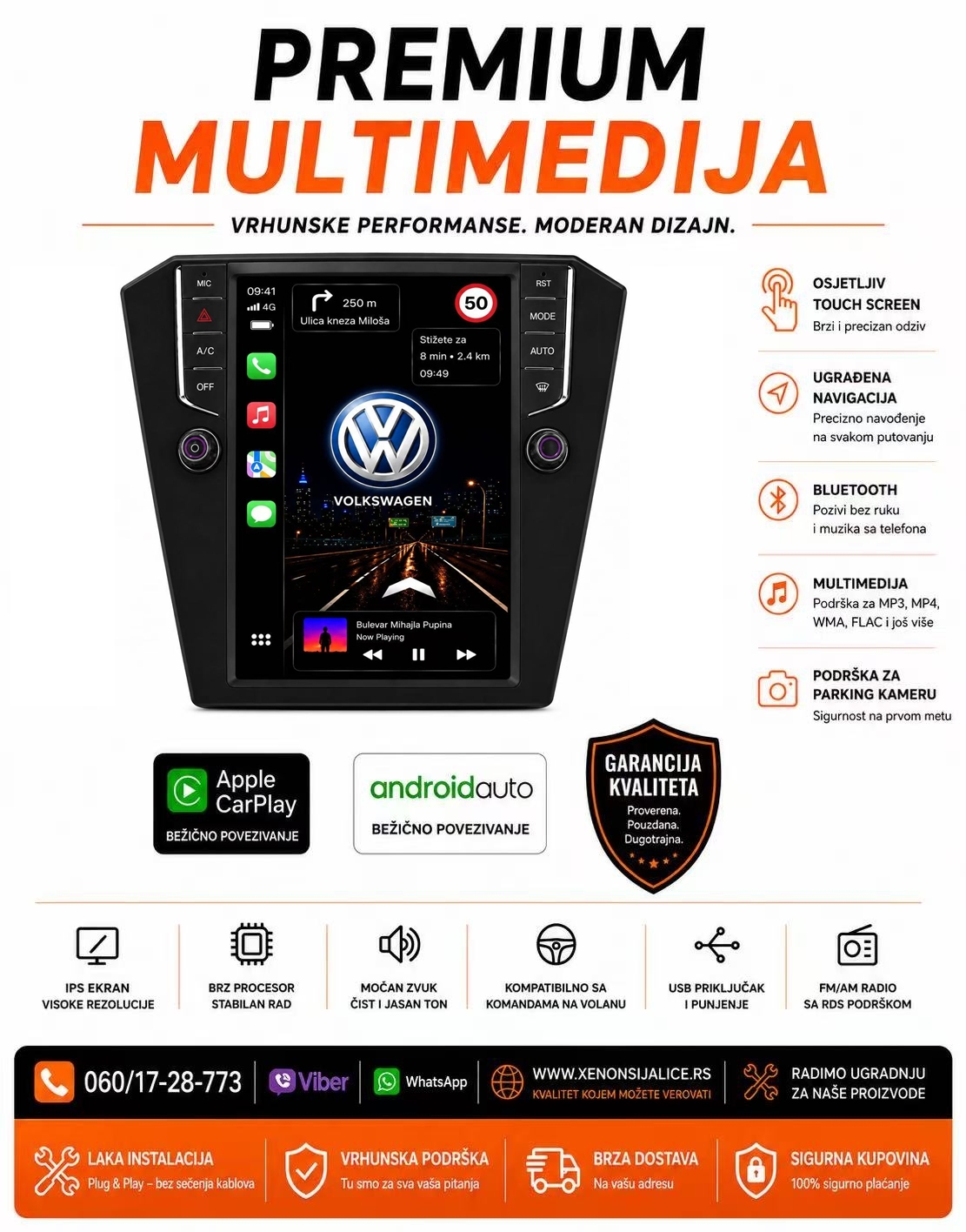 VW PASAT B8 MULTIMEDIJA NAVIGACIJA TOUCH SCREEN 10 INCA TESLA STYLE ANDROID,CAR PLAY