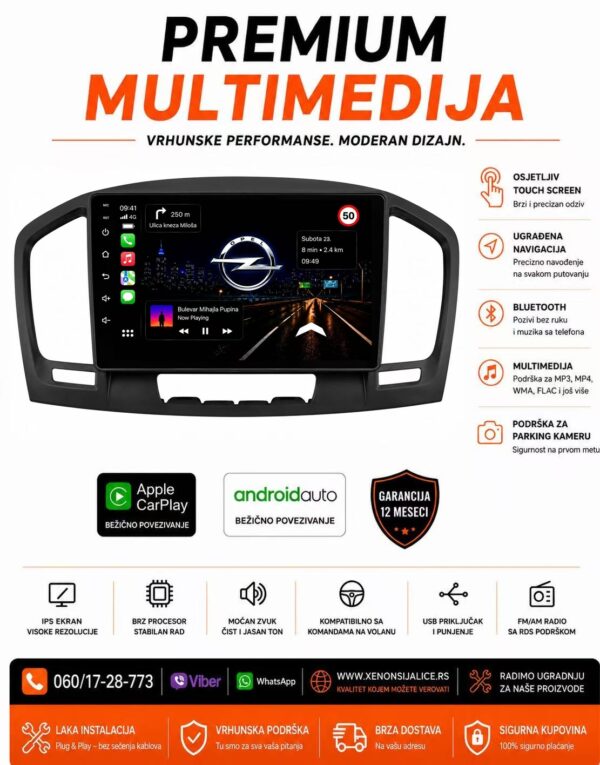 OPEL INSIGNIJA MULTIMEDIJA ANDROID,CAR PLAY NAVIGACIJA TOUCH SCREEN 10 INCA
