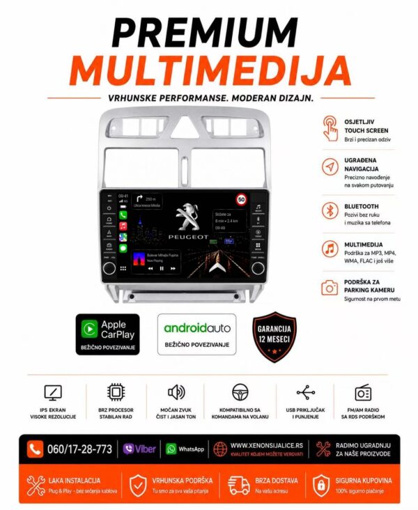 PEUGEOT 307 MULTIMEDIJA ANDROID,CAR PLAY NAVIGACIJA TOUCH SCREEN 10 INCA