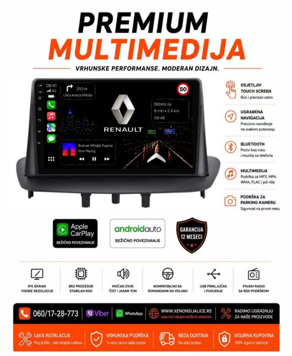 RENAULT MEGANE 3 MULTIMEDIJA ANDROID,CAR PLAY NAVIGACIJA TOUCH SCREEN 10 INCA