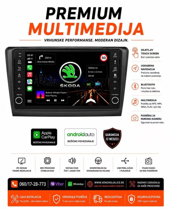 SKODA RAPID MULTIMEDIJA ANDROID,CAR PLAY NAVIGACIJA TOUCH SCREEN 10 INCA