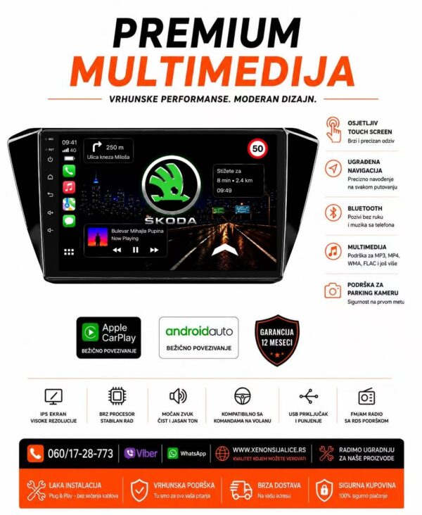 SKODA SUPERB NOVI TIP MULTIMEDIJA ANDROID,CAR PLAY NAVIGACIJA TOUCH SCREEN 10 INCA
