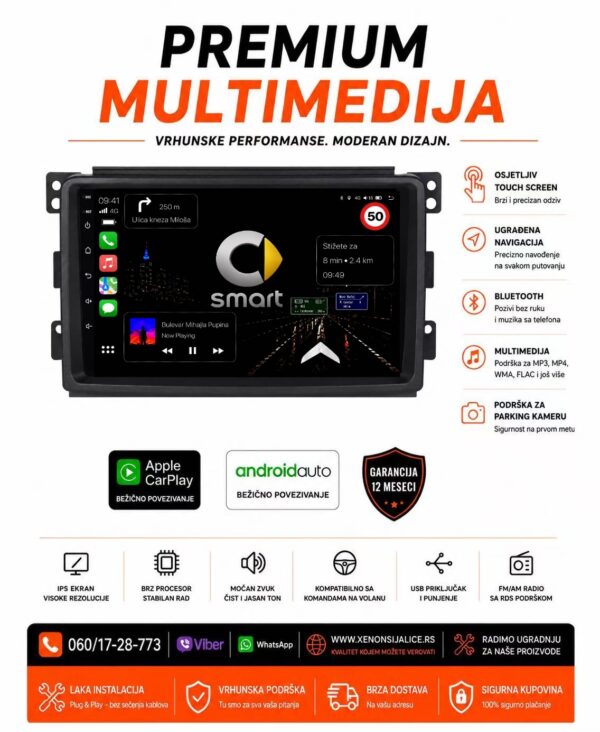 SMART MULTIMEDIJA ANDROID,CAR PLAY NAVIGACIJA TOUCH SCREEN 9 INCA
