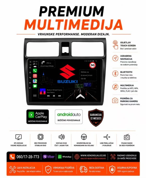 SUZUKI SWIFT MULTIMEDIJA ANDROID,CAR PLAY NAVIGACIJA TOUCH SCREEN 10 INCA