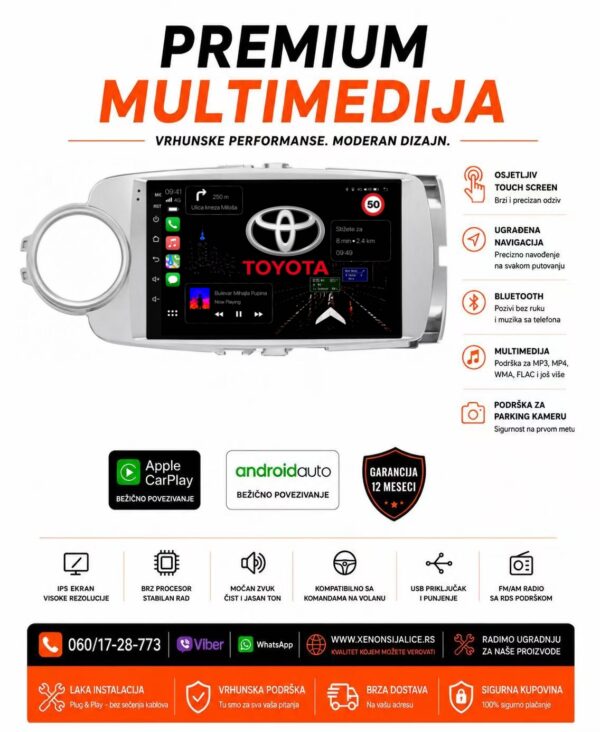 TOYOTA YARIS NOVI TIP MULTIMEDIJA ANDROID,CAR PLAY NAVIGACIJA TOUCH SCREEN 10 INCA