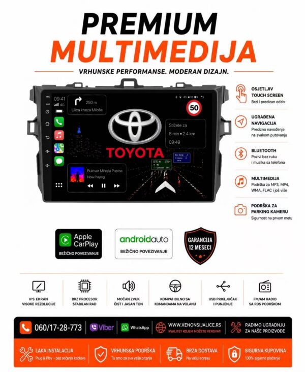 TOYOTA COROLLA NOVI TIP MULTIMEDIJA ANDROID,CAR PLAY NAVIGACIJA TOUCH SCREEN 10 INCA