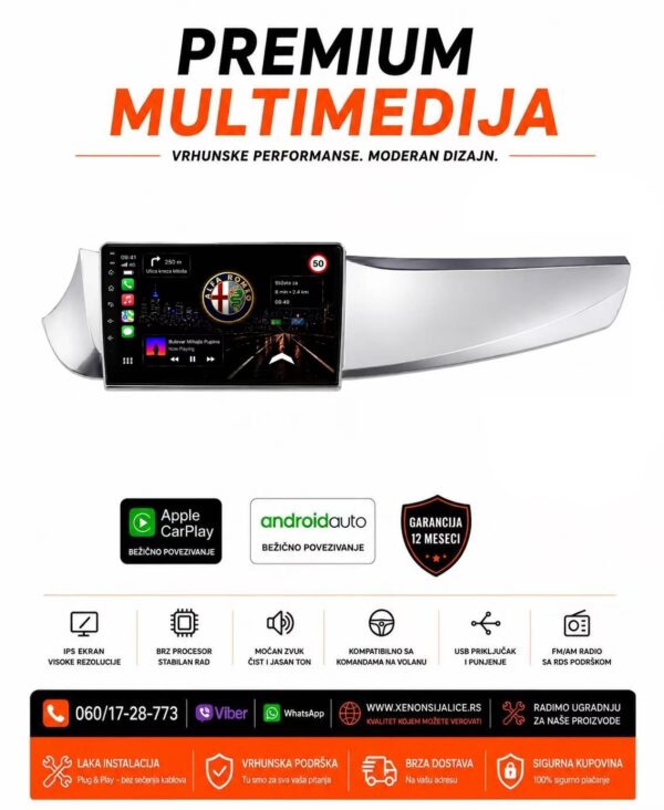 ALFA ROMEO GIULIETTA MULTIMEDIJA ANDROID,CAR PLAY NAVIGACIJA TOUCH SCREEN 10 INCA