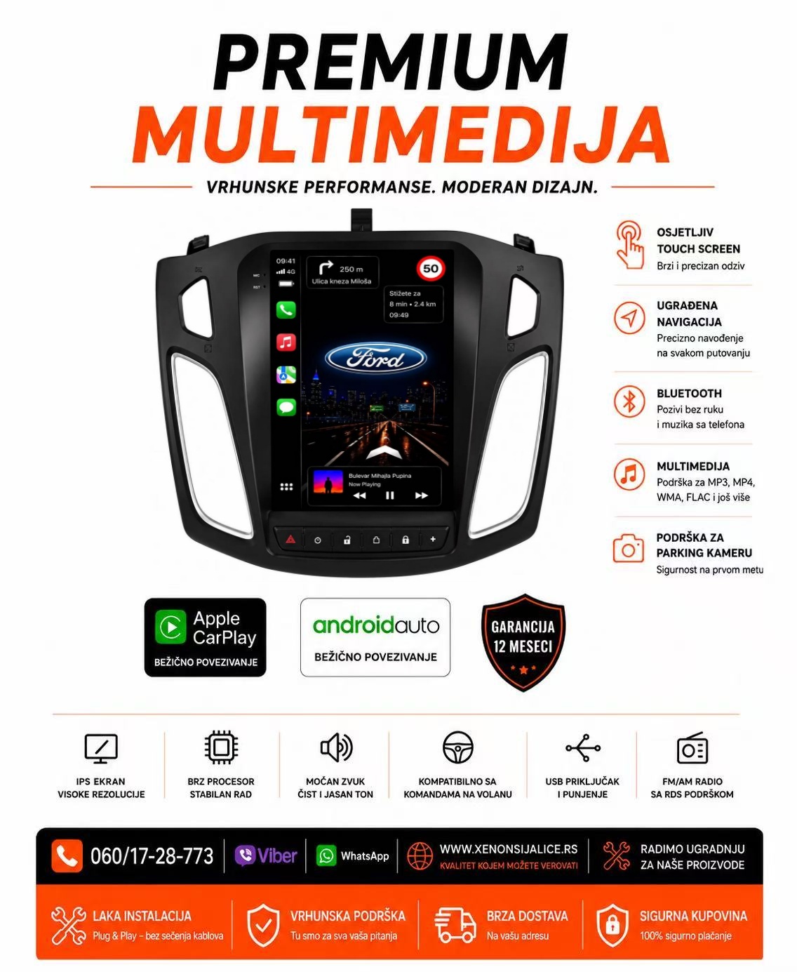 FORD FOCUS NOVI TIP MULTIMEDIJA ANDROID,CAR PLAY NAVIGACIJA TOUCH SCREEN 10 INCA TESLA STYLE