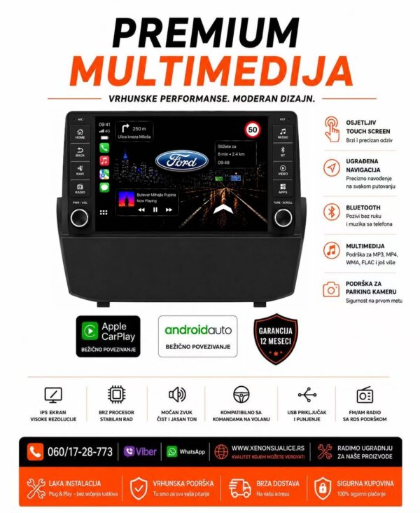 FORD FIESTA MULTIMEDIJA ANDROID,CAR PLAY NAVIGACIJA TOUCH SCREEN 10 INCA