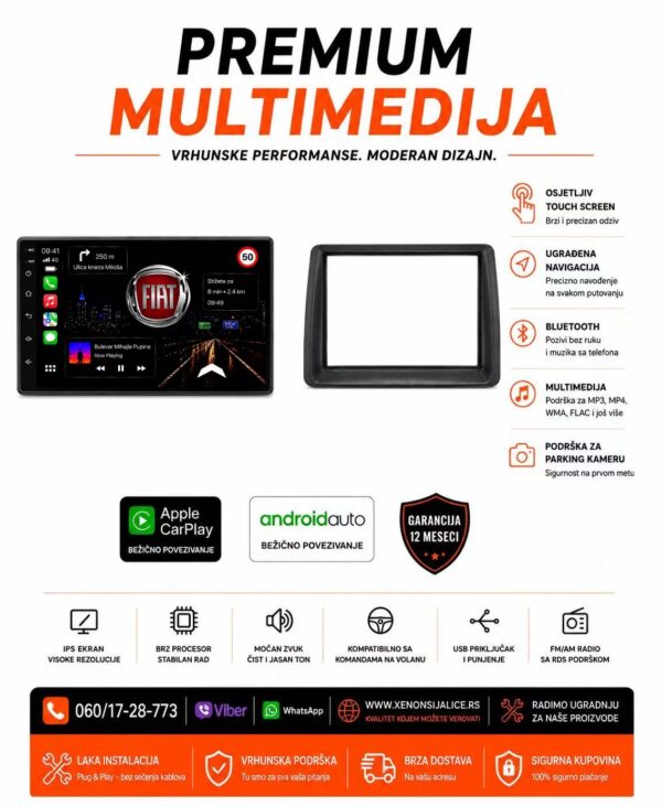 FIAT PANDA MULTIMEDIJA ANDROID,CAR PLAY NAVIGACIJA TOUCH SCREEN 7 INCA