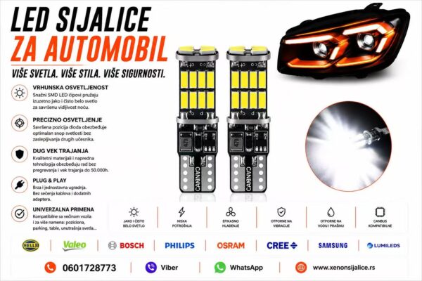 LED SIJALICE T10,W5W,UBODNE BELA BOJA SET 2 KOMADA KAN BUS