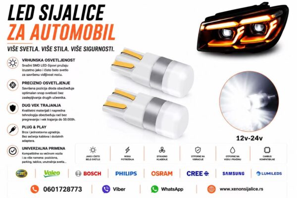 LED SIJALICE T10,W5W,UBODNE BELA BOJA SET 2 KOMADA KAN BUS