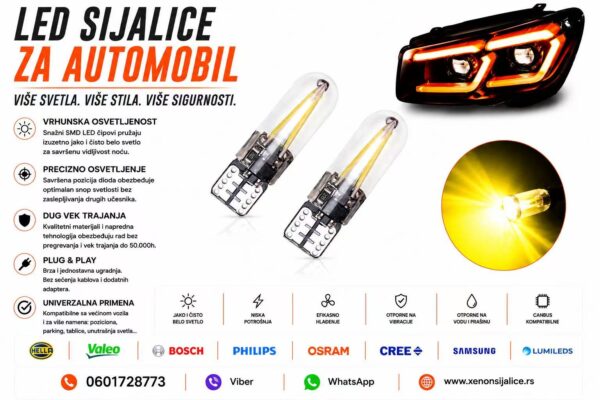 LED SIJALICE T10,W5W,UBODNE ZUTA BOJA SET 2 KOMADA