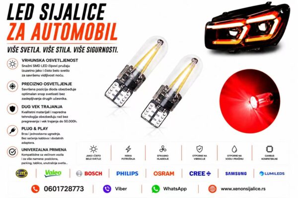 LED SIJALICE T10,W5W,UBODNE CRVENA BOJA SET 2 KOMADA