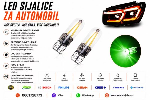LED SIJALICE T10,W5W,UBODNE ZELENA BOJA SET 2 KOMADA