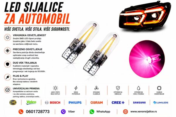 LED SIJALICE T10,W5W,UBODNE ROZE BOJA SET 2 KOMADA