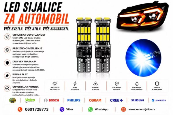 LED SIJALICE T10,W5W,UBODNE PLAVA BOJA SET 2 KOMADA KAN BUS