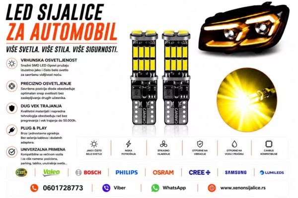 LED SIJALICE T10,W5W,UBODNE ZUTA BOJA SET 2 KOMADA KAN BUS