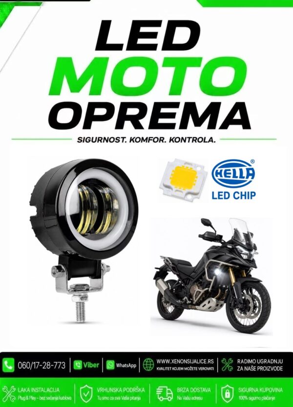 UNIVERZALNI LED FAR ZA MOTORE SA NOSACEM 20W LED MOTO FAR