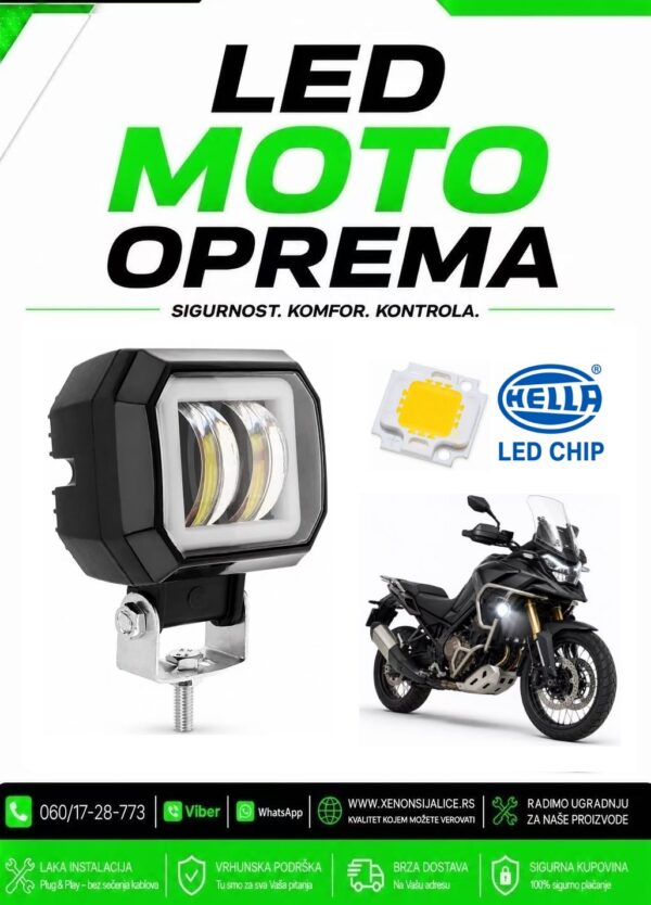 UNIVERZALNI LED FAR ZA MOTORE SA NOSACEM 20W LED MOTO FAR