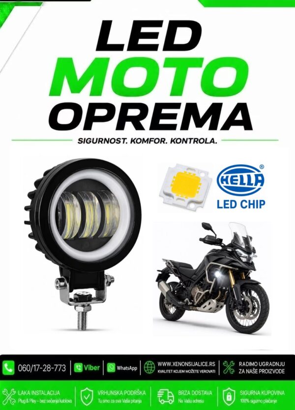 UNIVERZALNI LED FAR ZA MOTORE SA NOSACEM 30W LED MOTO FAR