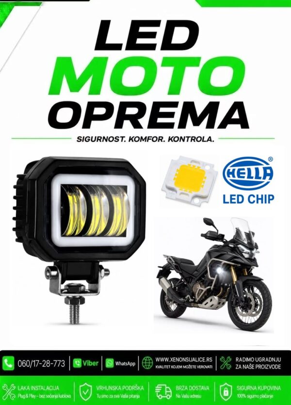 UNIVERZALNI LED FAR ZA MOTORE SA NOSACEM 30W LED MOTO FAR