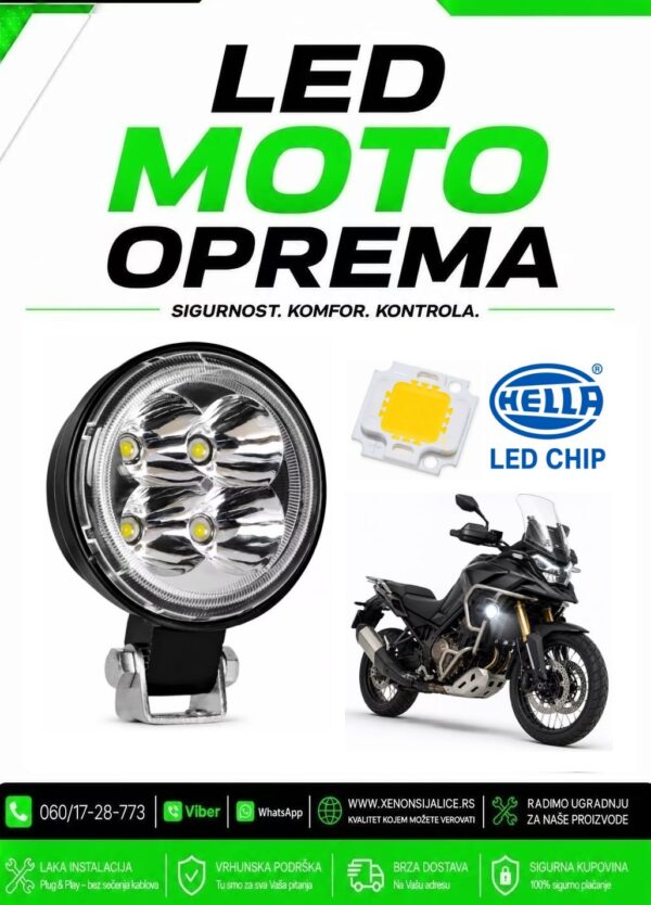 UNIVERZALNI LED FAR ZA MOTORE SA NOSACEM 12W LED MOTO FAR