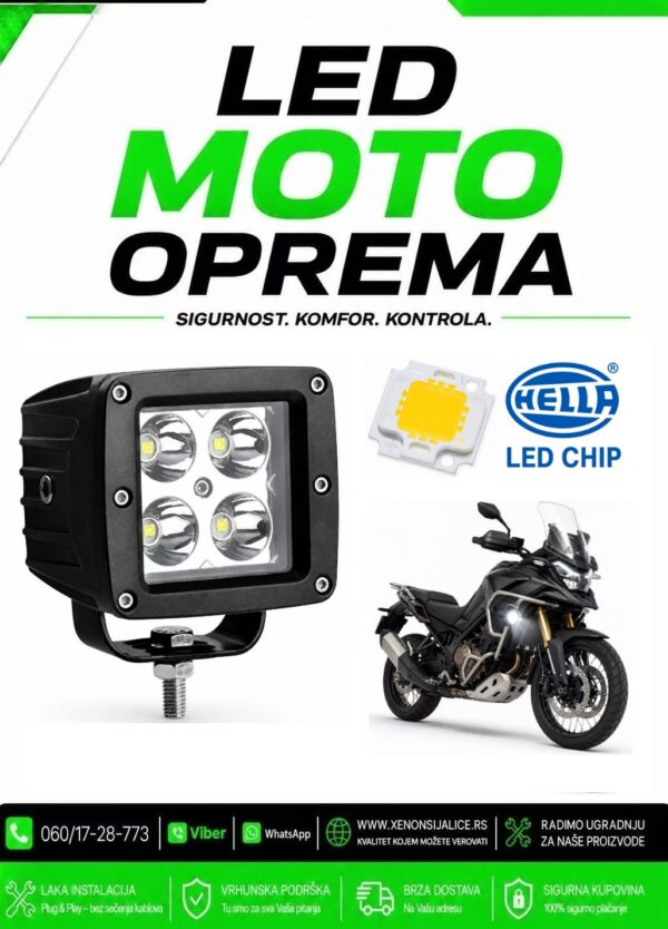 UNIVERZALNI LED FAR ZA MOTORE SA NOSACEM 12W LED MOTO FAR