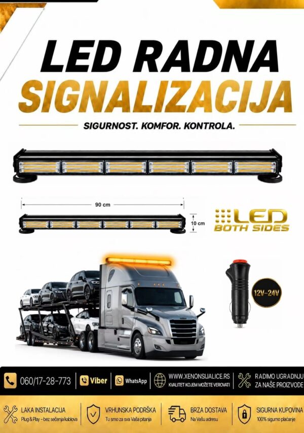 LED ROTACIJA NA MAGNET/SRAFLJENJE OBOSTRANA 90cm X 10cm ZUTA 12v/24v