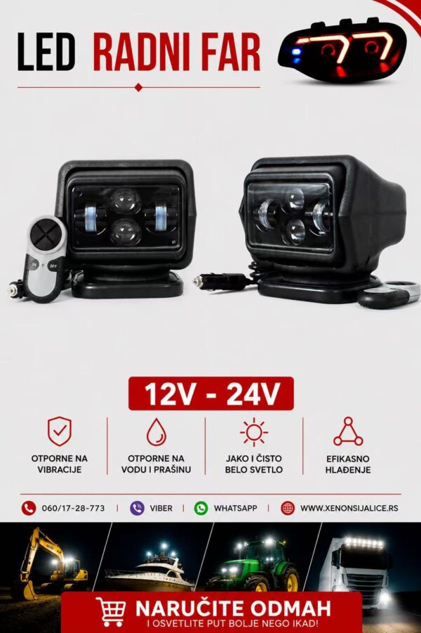 LED FAR NA MAGNET SA DAJINSKIM 18CM X 23CM 60W RADNI FAR WORKING LIGHT RADNO SVETLO