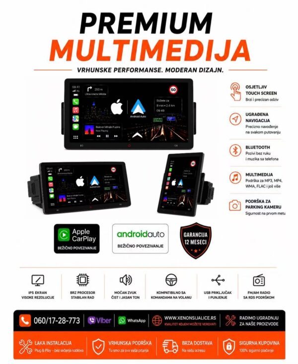 UNIVERZALNA 2 DIN MULTIMEDIJA ANDROID,CAR PLAY NAVIGACIJA TOUCH SCREEN 11 INCA ROTIRAJUCA 360 STEPENI