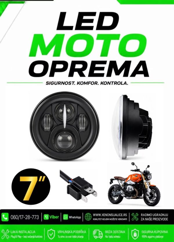 UNIVERZALNI LED FAR ZA MOTORE 7 INCA 18CM 50W LED MOTO FAR