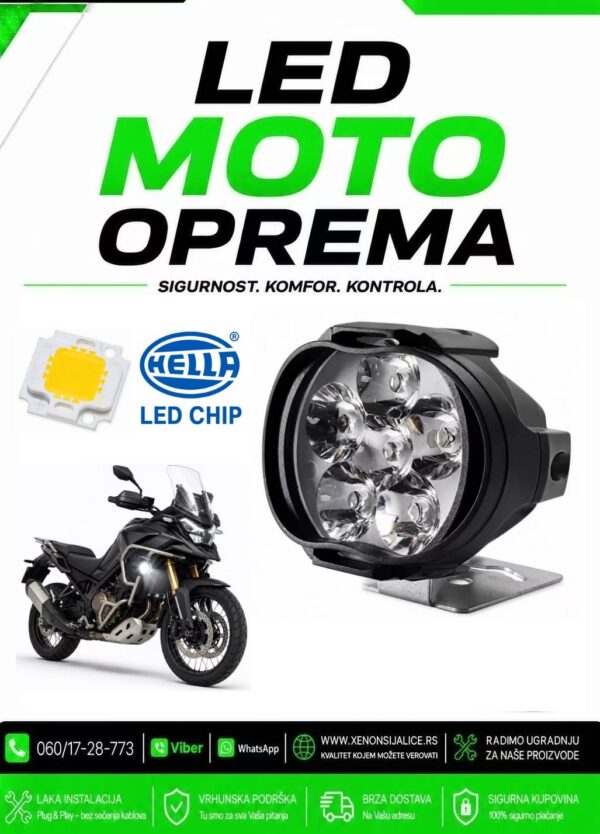 UNIVERZALNI LED FAR ZA MOTORE SA NOSACEM 8W LED MOTO FAR