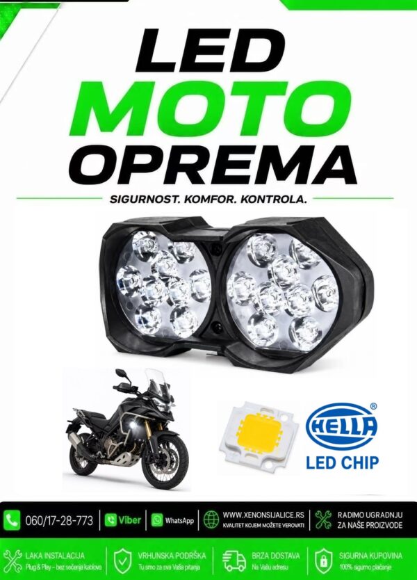 UNIVERZALNI LED FAR ZA MOTORE SA NOSACEM 20W LED MOTO FAR