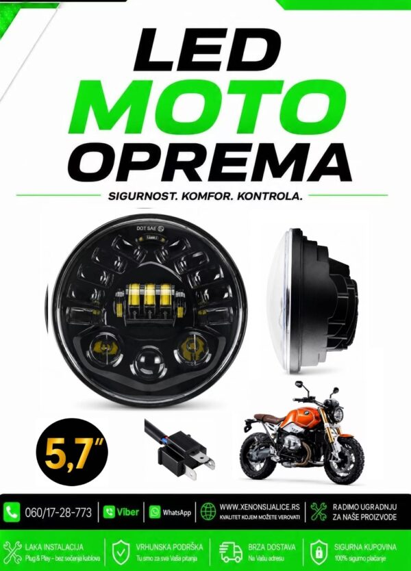 UNIVERZALNI LED FAR ZA MOTORE 5,7 INCA 15CM 50W LED MOTO FAR
