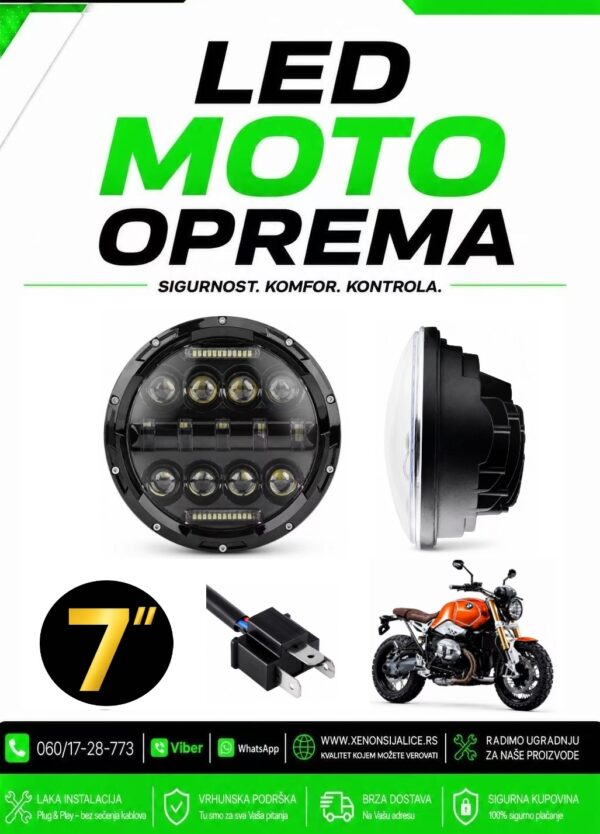 UNIVERZALNI LED FAR ZA MOTORE 7 INCA 18CM 50W LED MOTO FAR