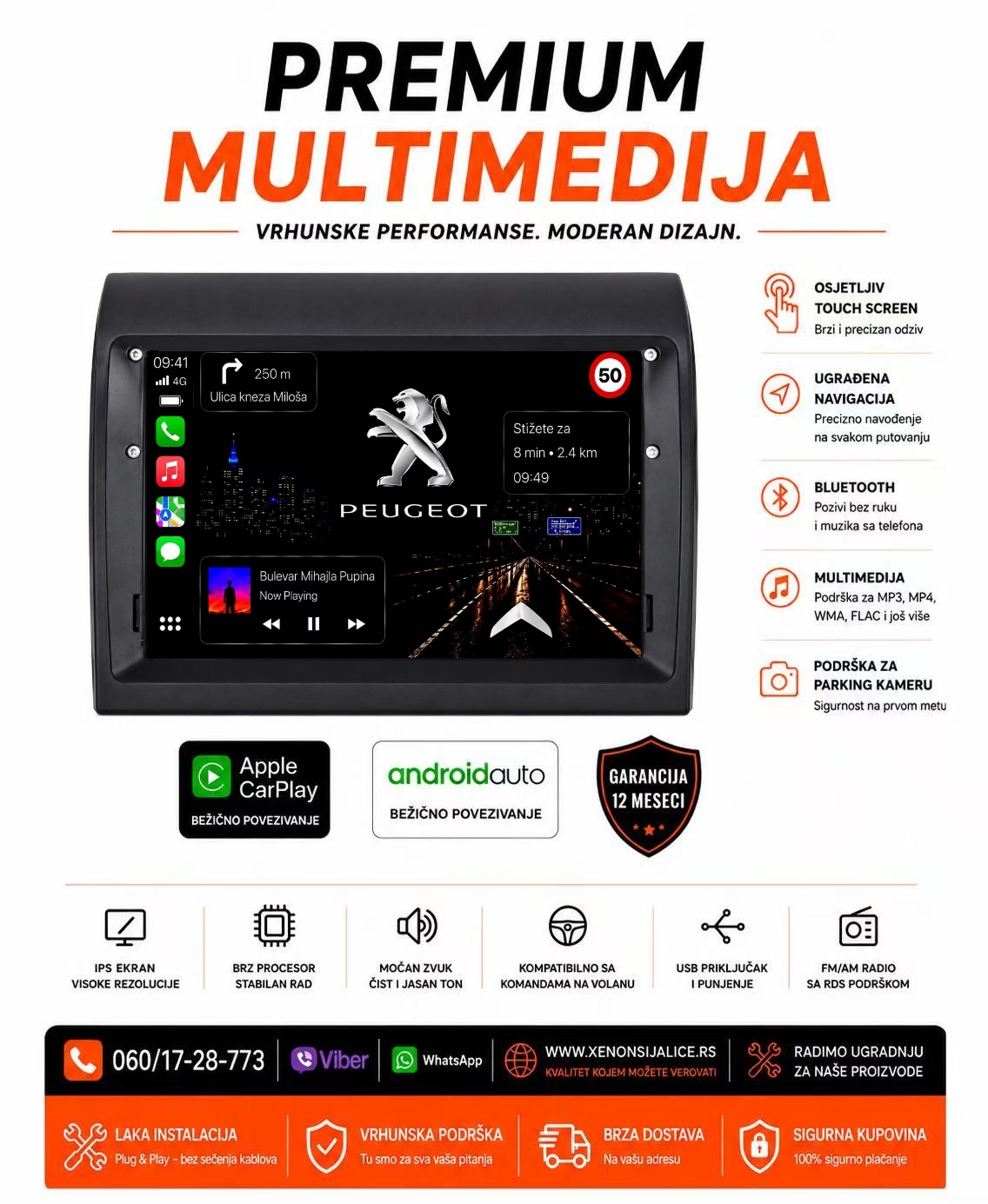 PEUGEOT BOXER MULTIMEDIJA ANDROID,CAR PLAY NAVIGACIJA TOUCH SCREEN 10 INCA