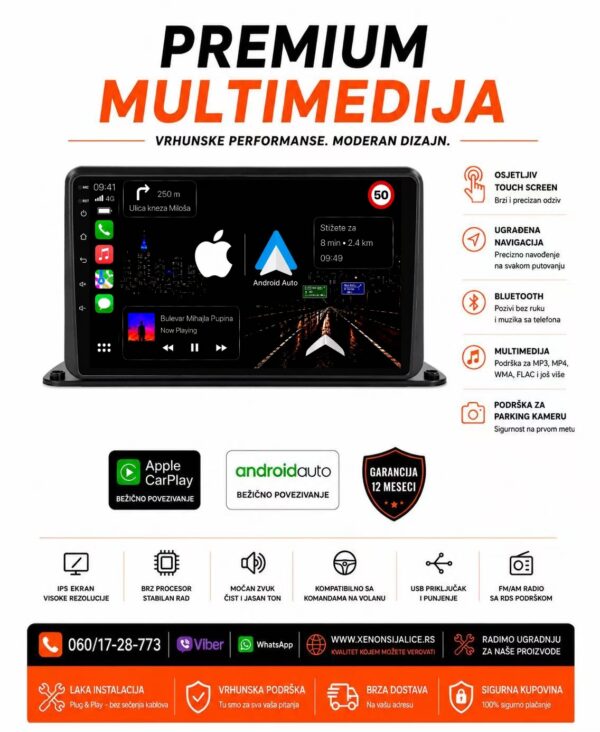 UNIVERZALNA NADGRADNA MULTIMEDIJA ANDROID,CAR PLAY NAVIGACIJA TOUCH SCREEN 10 INCA