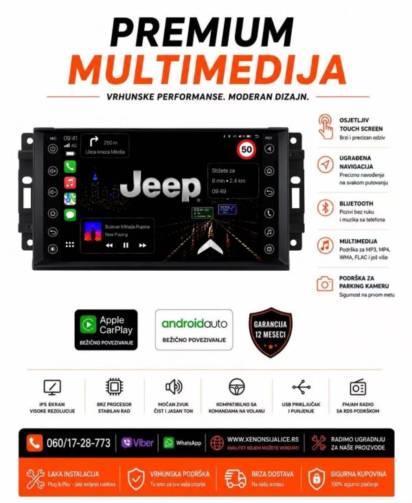 JEEP MULTIMEDIJA ANDROID,CAR PLAY NAVIGACIJA TOUCH SCREEN 7 INCA