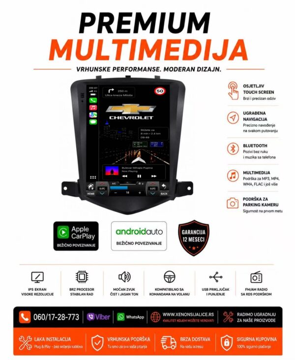 CHEVROLET CRUZE MULTIMEDIJA ANDROID,CAR PLAY NAVIGACIJA TOUCH SCREEN 10 INCA TESLA STYLE