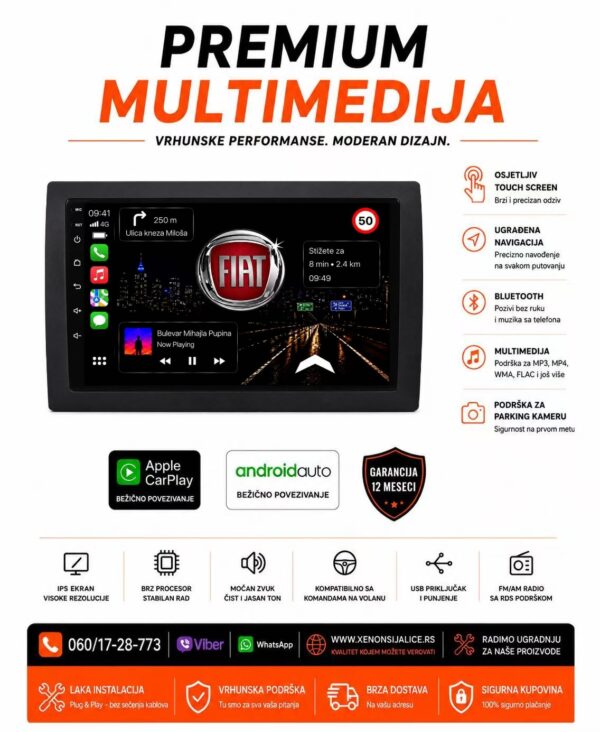 FIAT STILO MULTIMEDIJA ANDROID,CAR PLAY NAVIGACIJA TOUCH SCREEN 10 INCA
