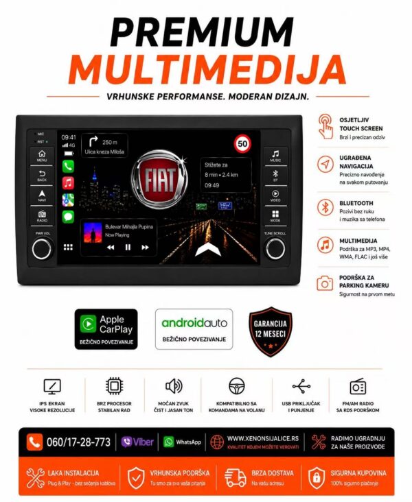FIAT BRAVO MULTIMEDIJA ANDROID,CAR PLAY NAVIGACIJA TOUCH SCREEN 10 INCA
