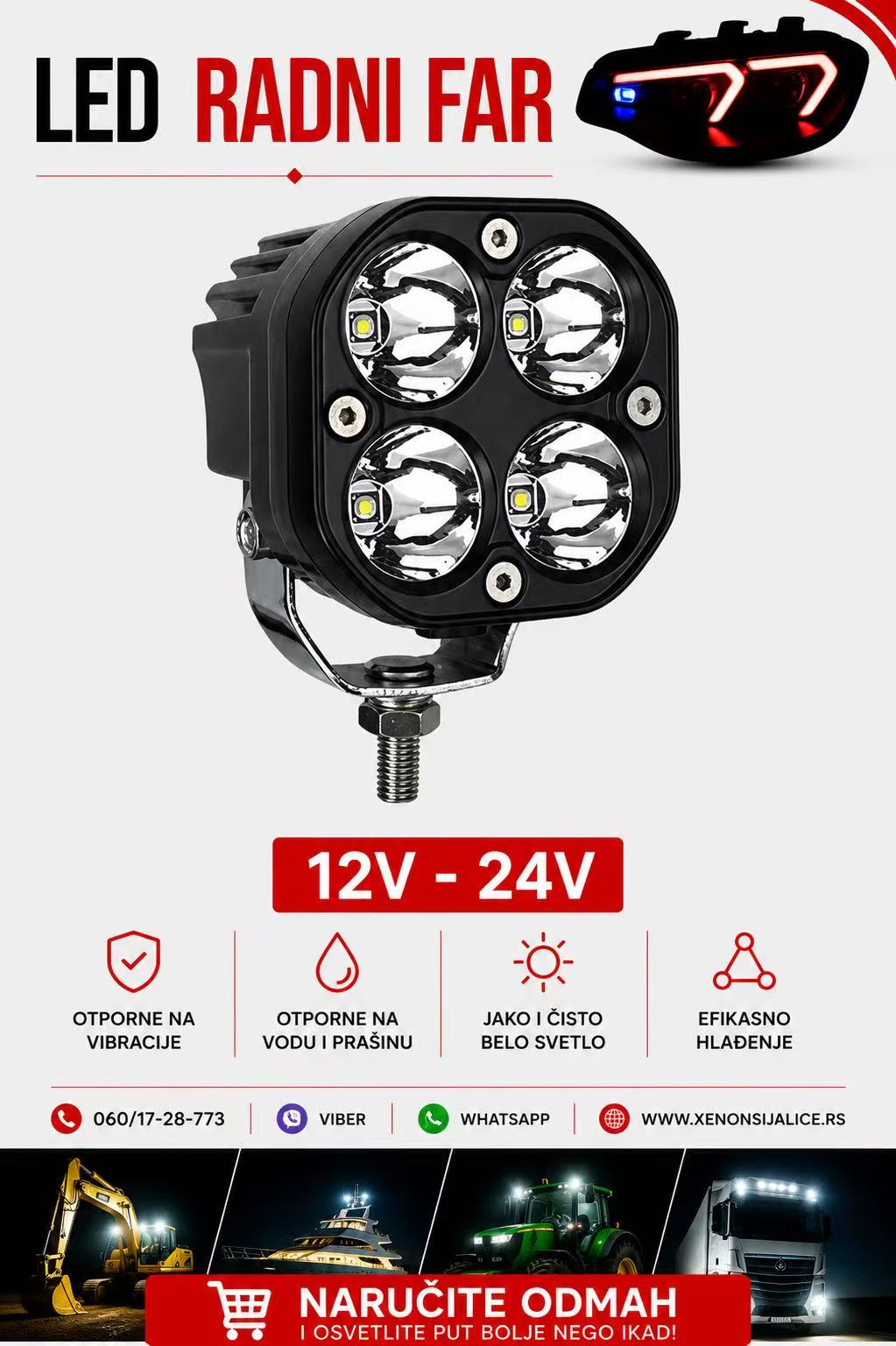 LED FAR 8CM X 8CM 20W RADNI FAR WORKING LIGHT RADNO SVETLO