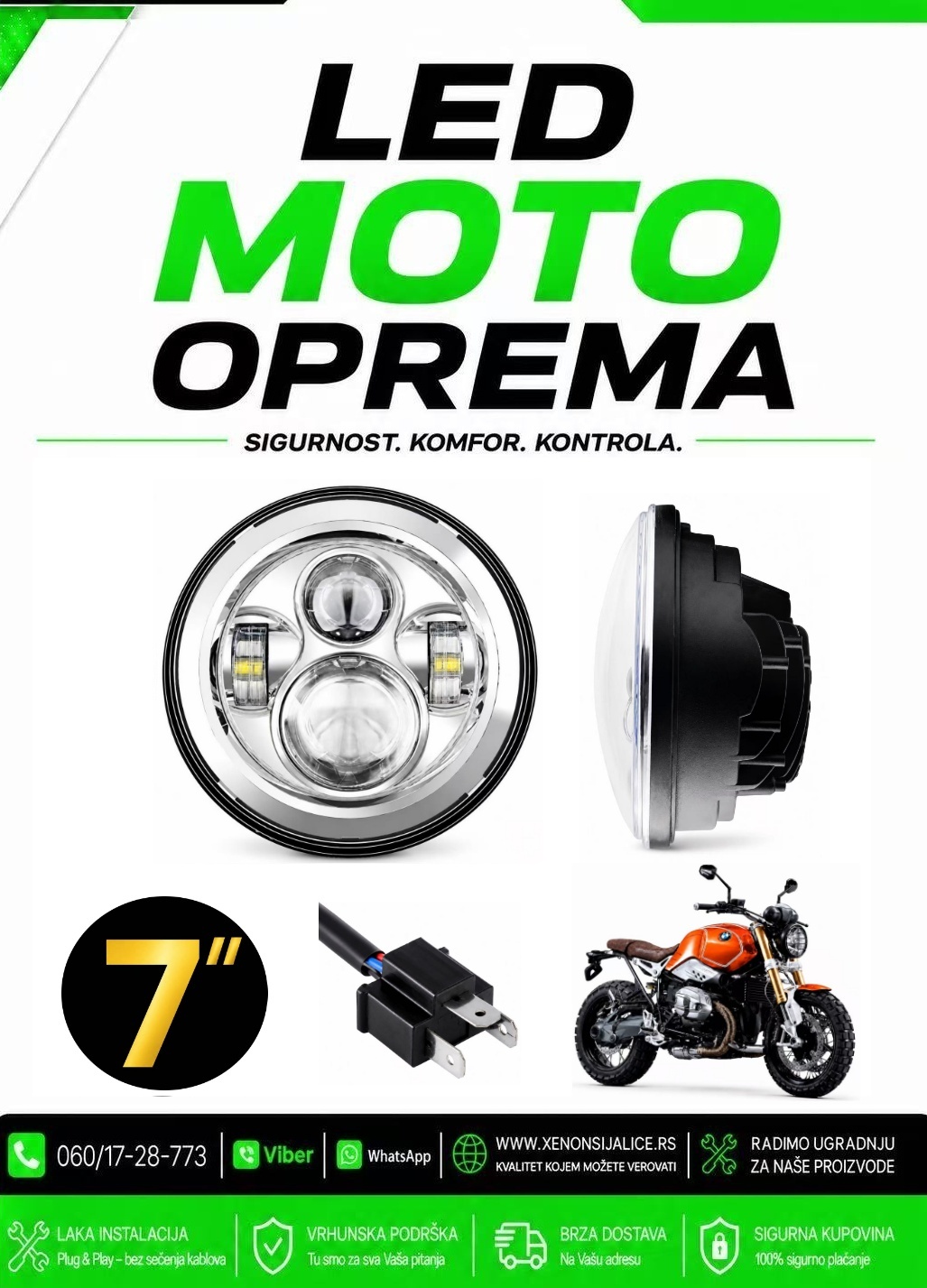 UNIVERZALNI LED FAR ZA MOTORE 7 INCA 18CM 50W LED MOTO FAR